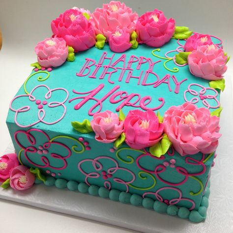 Bright Colors In Buttercream on Cake Central Square Birthday Cake, Pastel Rectangular, Buttercream Decorating, Birthday Sheet Cakes, Birthday Cakes For Women, Beautiful Birthday Cakes, Cakes For Women, Buttercream Flowers, Birthday Cake Decorating