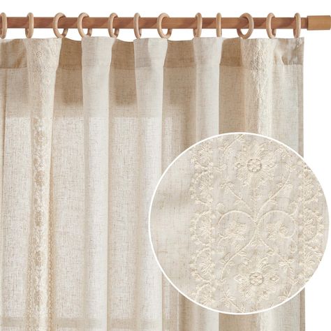 PRICES MAY VARY. Ready Made: These linen blend curtains adds a vintage art to your windows. Each panel measures 54"W x 90"L, 2 panels included. Warm up your space with the natural look and feel of JINCHAN linen floral curtains Farmhouse Country Curtains: Bringing vintage-chic style to your room, these curtains with floral, bringing a vintage touch to your window. These country curtains can go really well with your decor Light Filtering & Privacy: The embroidery of linen Floral curtains is beauti Neutral Curtains, Floral Farmhouse, Curtains For Bedroom, Country Curtains, Boho Curtains, Farmhouse Curtains, Drape Panel, Curtain Texture, Curtains For Living Room