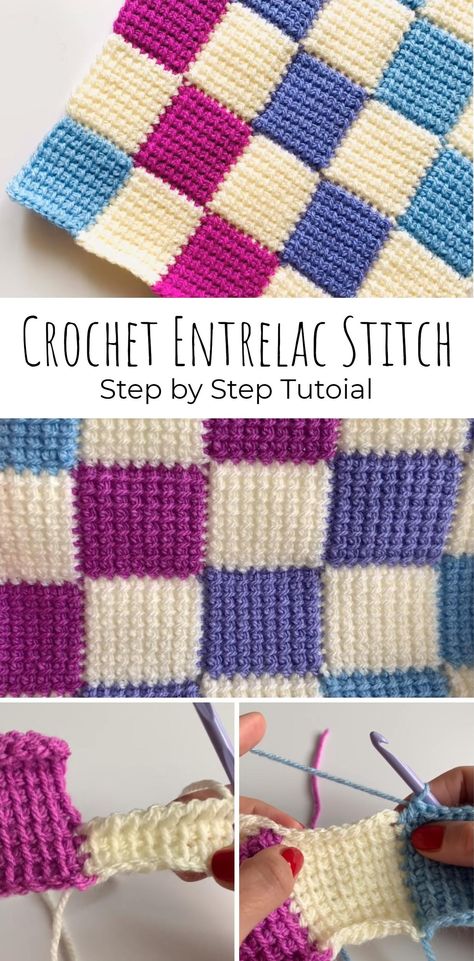 Crochet Entrelac Stitch Enterlac Crochet Pattern Free, Enterlac Crochet, Crochet Entrelac, Crochet Quilts, Entrelac Crochet, Crochet Crocodile, Tunisian Crochet Blanket, Granny Stripe, Stripe Crochet