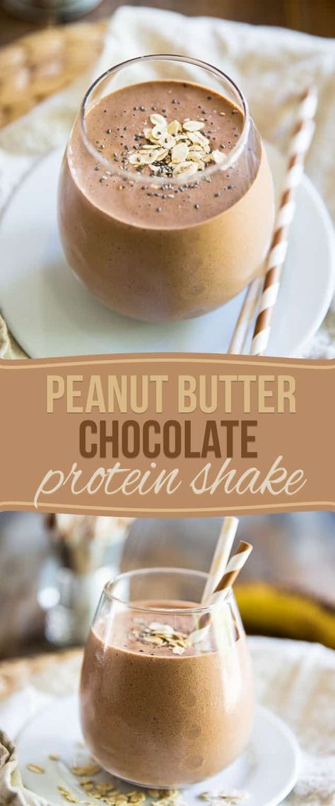 This Peanut Butter Chocolate Protein Shake is a nutritious and delicious way to feed your body and replenish your energy levels after a good workout! Chocolate Protein Shake, Chocolate Protein Shakes, Protein Shake Smoothie, Protein Smoothies, Peanut Butter Protein, Healthy Shakes, Protein Shake Recipes, Peanut Butter Chocolate, Butter Chocolate