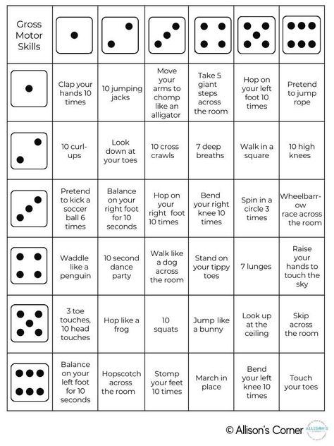 DIGITAL DOWNLOAD: Enjoy using this gross motor game for student while participating in therapy sessions, classroom activities or while at home. These charts feature the option to use one die or two dice and act as a perfect opening activity, closing activity or movement break throughout the day. This activity requires no equipment (other than dice), so is a great tool for traveling therapists or teachers with limited space. Group therapy idea: Print multiple copies, and have students color in ea Roll A Topic Dice Games, Dice Therapy Game, Group Session Activities, Gross Motor Activities For Seniors, Roll A Monster Dice Game, Activities For Teens Group, Dice Breakers, Group Therapy Games, Movement Dice