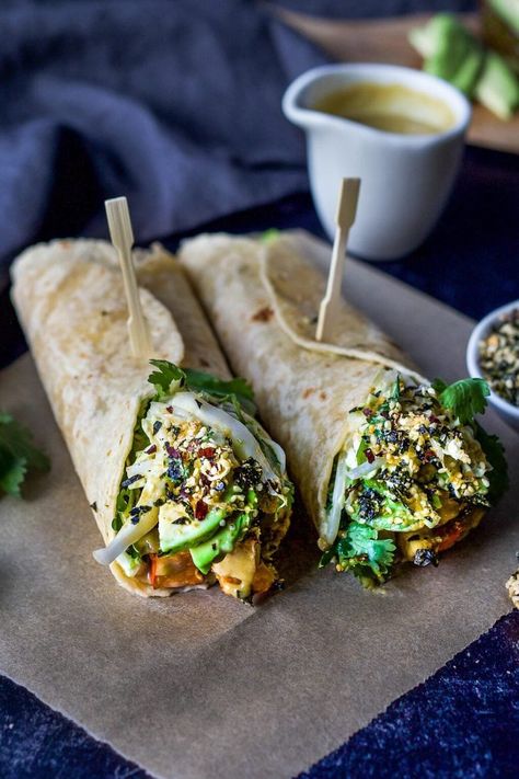 Vegan Miso Tofu Wrap – Feasting At Home Tofu Wrap, Roasted Winter Squash, Miso Tofu, Tofu Wraps, Feasting At Home, Avocado Vegan, Asian Slaw, Vegan Wraps, Miso Dressing