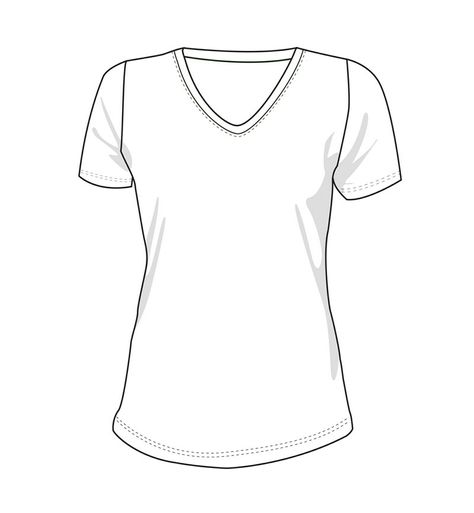 T Shirt Technical Drawing, Shirt Technical Drawing, T Shirt Sketch, V Neck Tshirt, Shirt Sketch, Tshirt Drawing, Shirt Drawing, Flat Sketches, Fashion Templates