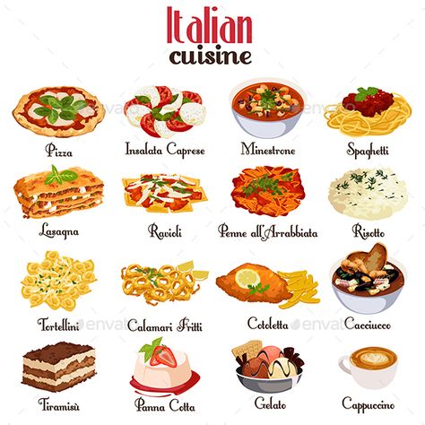 Makanan Italia, Kue Macaroon, Italian Cuisine Recipe, Drawing Food, Different Foods, Culinary Cooking, Indian Foods, Italian Recipes Traditional, Food Infographic