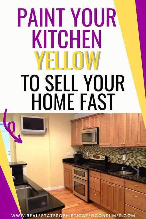 If you're looking for paint colors to sell your home, you definitely want to paint your kitchen yellow. It is the best interior color for a kitchen to sell your house fast. Staging A Home, Kitchen Yellow, Best Interior Paint, Real Estate Staging, Habitat For Humanity Restore, Staging Ideas, Space Saving Hangers, Green Bowl, Sell Your House Fast