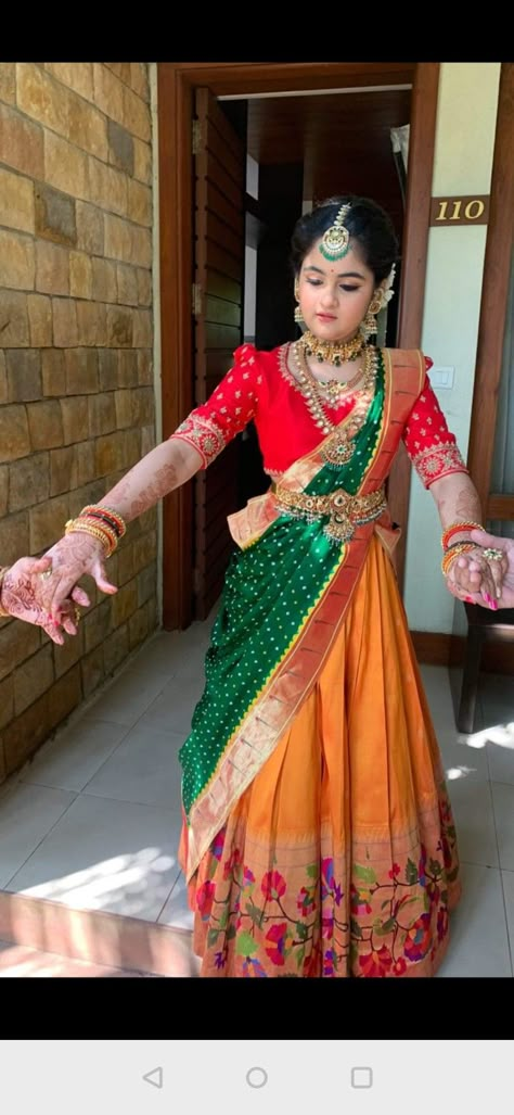 Paithani Half Saree Designs, Pattu Langa Voni Half Saree, Langa Voni Half Saree, Kids Saree, Casual Outfit Summer, Fancy Gown, Half Saree Function, Langa Voni, Summer Outfits Casual