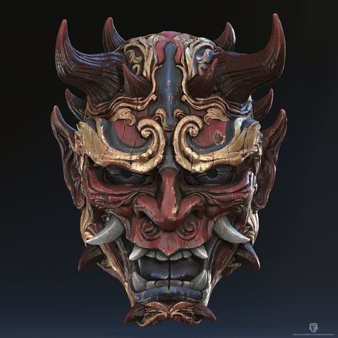 Yokai Mask, Kabuki Mask, Mascara Oni, Oni Art, Japanese Demon Mask, Japanese Oni Mask, Helmet Tattoo, Japanese Oni, Samurai Helmet