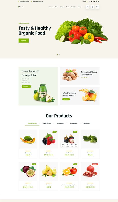 Organic Food Store Shopify Theme Food Website Design, Organic Food Shop, Agriculture Design, Ux Design Principles, Food Web Design, Uiux Design, Organic Food Store, Reference Website, Grocery Store Design