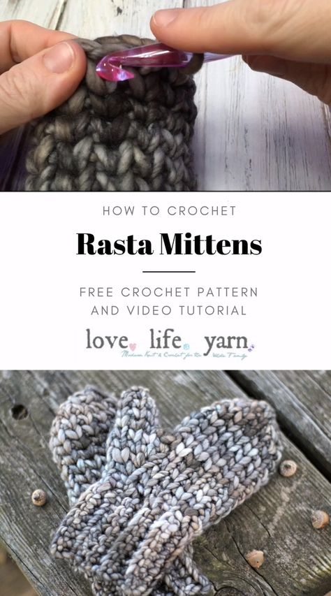 Diy Mittens, Crochet Mittens Free Pattern, Crochet Mittens Pattern, Easy Knitting Projects, The Mitten, Crochet Mittens, Super Bulky Yarn, Mittens Pattern, Crochet Videos Tutorials