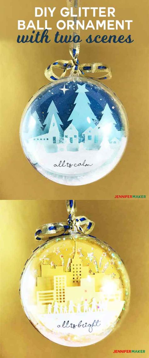 DIY Glitter Ball Ornament, Two Sides, Two Scenes | Silent Night | All is Calm, All is Bright | Christmas Ornament | Free SVG Cut Files Cricut Ornaments, Paper Projects Diy, Clear Plastic Ornaments, All Is Bright, All Is Calm, Glitter Ball, Glitter Bottle, Clear Ornaments, Diy Glitter