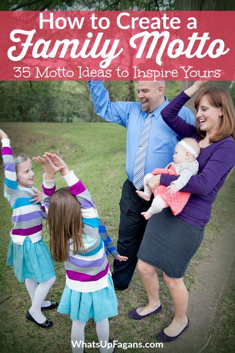 35 Family Motto Ideas from real families! So helpful in knowing how to create a family motto is to see what others use. Family Motto Ideas, Motto Ideas, Family Creed, Family Mission Statements, Family Mission, Family Motto, Family Meeting, Family Devotions, Family Theme