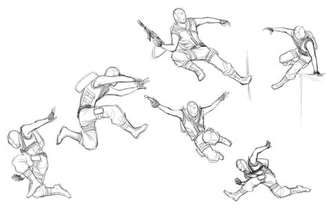 brink parkour by justduet on DeviantArt Parkour Drawing, Parkour Animation, Jumping Poses, Action Pose Reference, Drawing Body Poses, Gesture Drawing, Animation Reference, Character Poses, Figure Drawing Reference