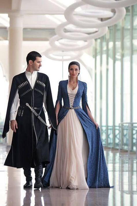 Traditional Georgian wedding attire Moda Medieval, Medieval Costumes, Medieval Wedding, Medieval Costume, Medieval Dress, Medieval Clothing, Fantasy Costumes, Medieval Fashion, Fantasy Dress