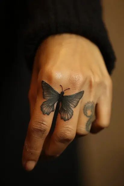 finger tattoos for women 7 Hand Tattoos For Women Sleeve, Small Unique Hand Tattoos, Tattoo Butterfly Finger, Butterfly Knuckle Tattoo, Butterfly Tattoo On Fingers, Hand Bee Tattoo, Butterfly Finger Tattoos For Women, Beetle Finger Tattoo, Women’s Butterfly Tattoo