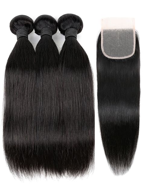 Black      Bundles with Closure    Wigs & Accs Human Hair Bundles With Closure, Medium Length Wig, Wig Business, Wig Design, Lace Front Straight, Straight Hair Weave, Brazilian Human Hair Extensions, Straight Weave Hairstyles, Business Pictures