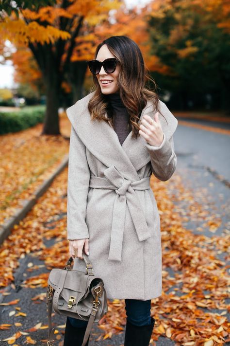 A Little Bit etc.: The Wrap Coat Black Wrap Coat Outfit Winter, Fitted Wrap Winter Outerwear, Luxury Taupe Winter Outerwear, Wrap Coat Outfit, Dress Coats For Women, Brown Coat Women, Black Wrap Coat, Grey Wrap Coat, Hooded Wrap Coat