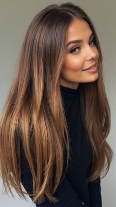 Long Brunette Hair Green Eyes, Burnt Brunette Hair, Balayage Colors For Brunettes, Hair Color Pale Skin Green Eyes, Brunette Hair For Green Eyes, Brown Hair Trends Fall 2024, Long Hair Color Ideas For Brunettes, Fall Hair Inspo 2024, Dark Brown Hair Blue Eyes Pale Skin