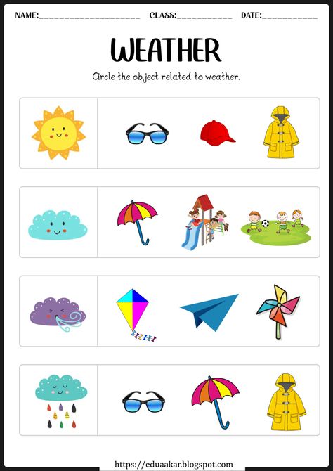 Matching Weather Worksheet, Worksheets On Seasons For Kindergarten, Activity Worksheets For Kindergarten, Learning Materials For Kindergarten, Weather Lesson Plans Kindergarten, Teaching Weather Kindergarten, Seasons For Preschoolers, Kinds Of Weather Worksheet, Preschool Seasons Worksheet