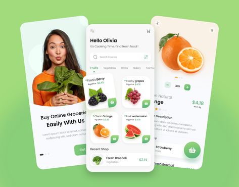 Grocery App UI designed by MD. Mohin Uddin. I am excited to share the app design I've been working on. This is a Grocery Shop App ui design. I hope you'll enjoy it!😍 This UI design is ready to use for iOS & Android both mobile app project. #grocery #supermarket #shop #internet #food #market #purchase #app #delivery #mobile #online #store Grocery Shopping App, Groceries App, Food Delivery App, Online Grocery Store, Delivery App, Vegetable Drinks, Mobile App Ui, Ui Design Inspiration, App Ui Design