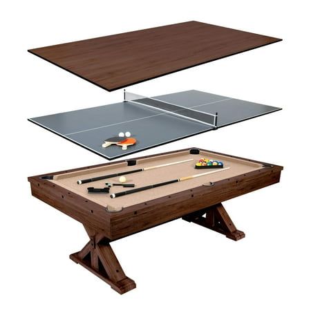 Gather in style with the Freetime Fun Rockford 7ft Combo Game Table that features a stunning design certain to add a touch of rustic style to your rec room, game room, basement or kitchen. This multi-functional conversion table is crafted from sturdy engineered wood featuring a rock-solid trestle support base system with independent 1.5 hidden leg levelers. The well-built cabinet is covered in a beautiful espresso melamine that highlights the rich grain and natural beauty of reclaimed wood and a Chalk Table, Table Tennis Net, Multi Game Table, Pool Table Dining Table, Pool Table Accessories, Storage Bench Seating, Billiard Accessories, Stylish Tables, Game Table