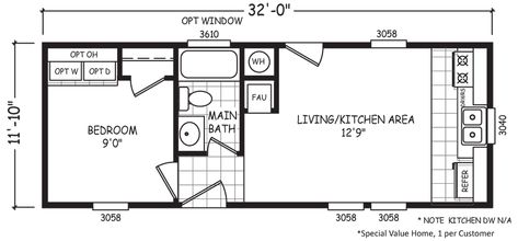 Micro 12 X 32 Single Wide 12x32 Tiny House Floor Plans, Lofted Barn Cabin, Shed Floor Plans, Mobile Home Floor Plans, Shed House Plans, Single Wide Mobile Homes, Shed Floor, Shed Home, Shed To Tiny House