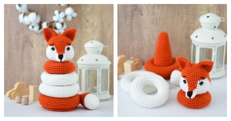 This Fox Stacking Toy Free Crochet Pattern is a great project to make educational toys for children. It will be cherished for years to come. Baby Stacking Toys, Chicken Gifts, Crochet Baby Toys, Crochet Home Decor, Stacking Toys, Toy Pattern, Toys For Children, Shawl Crochet Pattern, Crochet Home