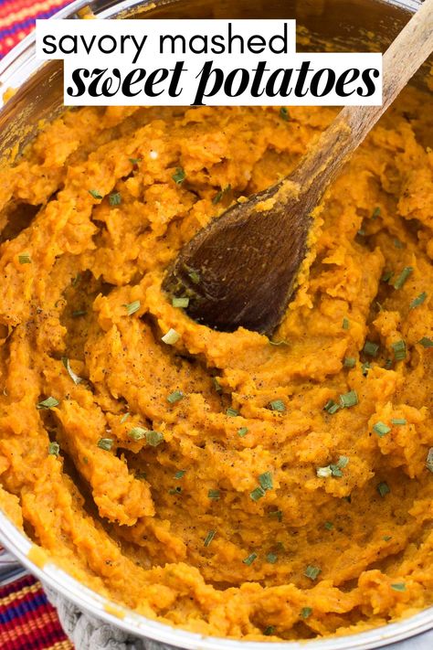 Sweet Potato Mash Recipes, Mashed Sweet Potatoes Savory, Mashed Sweet Potato Recipes, Sweet Mashed Potatoes, Savory Mashed Sweet Potatoes, Mash Recipes, Easy Mashed Sweet Potatoes, Savory Sweet Potato Recipes, Savory Sweet Potato