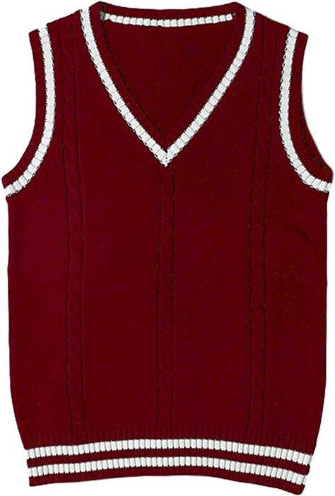 Gihuo Women's V Neck Sweater Vest Uniform Cable Knit Sleeveless Sweater (Wine, Small) at Amazon Women’s Clothing store Sweater Vest Uniform, Lizzie Hearts, Houndstooth Sweater, Cable Knit Vest, Geometric Sweater, Sleeveless Sweater Vest, Trendy Sweaters, Fall Wear, Sweater Vest Women