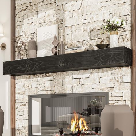 PRICES MAY VARY. providing exceptional durability and long-lasting quality. This 6-foot mantle shelf 72 inch x 8 x 5 brings a warm and inviting centerpiece to your fireplace or surrounding area. Heat Shield —The space above Woodlands rustic fireplace mantel 72 inches is vulnerable to heat and smoke, 72 floating shelves , sized at 72 Weathered Black, offers crucial protection to keep your valuable mantel fireplace decor safe from potential damage. Sophisticated Style — This 72 inch mantel for fir Black Wood Fireplace Mantels, Chunky Fireplace Mantle, Black Brick Fireplace With Wood Mantle, Dark Mantle Fireplace, Farmhouse Electric Fireplace Ideas, Black Fireplace White Walls, Mantel Without Fireplace, Fake Stone Fireplace, Chunky Mantle