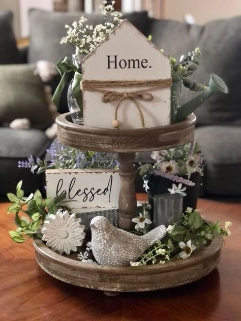 A Flurry of Fun - Page 104 - Blogs & Forums 2 Tier Centerpiece Ideas, Flat Tray Decorating Ideas, Tray Decoration Ideas, Tired Trays, Spring Fireplace Decor, Kitchen Tray Decor, Tray Decor Ideas, Tier Trays, Tiered Tray Diy