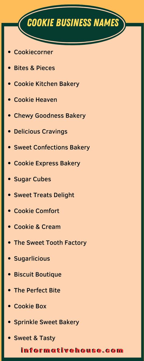 Get Creative with Cookie Business Names: Ideas to Inspire Your Sweet Treats! Names For Cookie Business, Cute Names For Bakery Business, Name For Sweet Business, Cookie Business Names Ideas, Cookie Shop Names Ideas, Cookie Names Ideas, Cookie Company Names, Bake Shop Name Ideas, Cookie Business Aesthetic