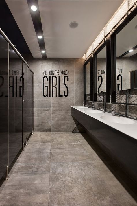 // r e s t r o o m Ruang Gym, Public Restroom Design, محطة وقود, Dance Studio Design, Wc Decoration, Wc Sign, Gym Design Interior, Toilette Design, Restaurant Bathroom