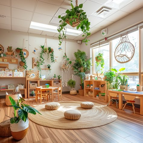 This furniture creates that environment that becomes a third teacher. #roomlayout #receptionclassroom #nurseryclassroom #reggio Nature Daycare Rooms, Outside Classroom Ideas, Preschool Seating Ideas, Nurture Room Displays, Preschool Classroom Decor Nature, Preschool Nature Classroom, Nature In Classroom, Reggio Emilia Playroom, Hygge Classroom Ideas