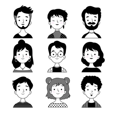 People avatars black and white design Fr... | Free Vector #Freepik #freevector #people #design #character #network People Avatar, Drawn People, Person Face, Character Hair, Doodle People, Sketch Note, Vector Character Design, Vector People, Face Illustration