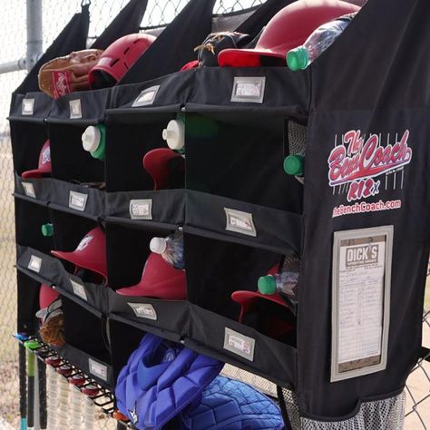 Dugout Organization, Softball Dugout, Softball Teams, Opening Day Baseball, Softball Helmet, Team Mom Baseball, Baseball Dugout, Softball Gear, Softball Equipment