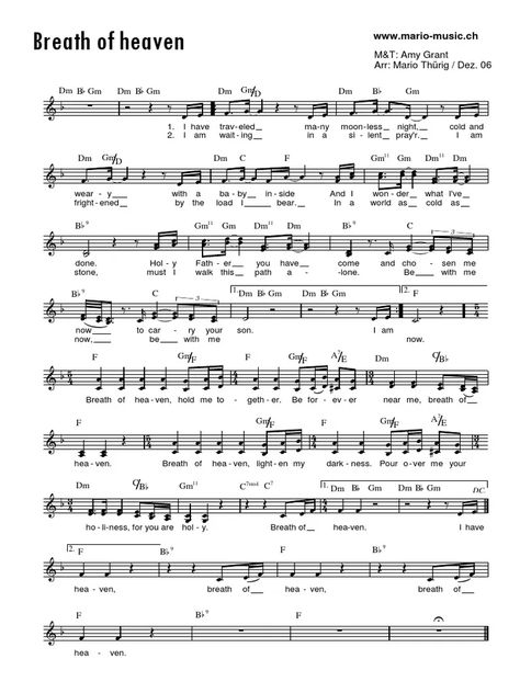 music sheet Heaven Lyrics, Breath Of Heaven, Chosen By God, Amy Grant, Music Sheet, Piano Sheet, Piano Sheet Music, The Darkness, The Song