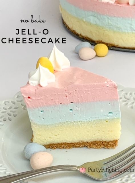 Dessert Recipes Easter Simple, Cheesecake Recipes For Easter, Easter Cake Roll Recipes, Easter Cheesecake Ideas, Desserts For Easter Dinner, Cheesecake Recipes Easter, Easter Jello Cake, Easter Jello Recipes, Jello Cheesecake Recipes