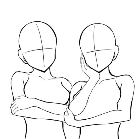 Body Base Drawing Close Up, Body Poses Drawing 2 People Friends, Bff Drawing Poses, Body Base 2 Friends, Two Females Drawing Reference, 2 Body Base Drawing, Two Girls Reference Drawing, Twin Poses Drawing Base, Drawing Poses Girly