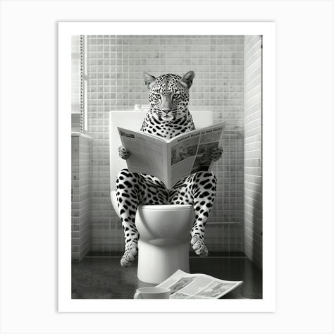 Fine art print using water-based inks on sustainably sourced cotton mix archival paper. • Available in multiple sizes • Trimmed with a 2cm / 1" border for framing • Available framed in white, black, and oak wooden frames. Tags: PJ-13673-14 Leopard Print Bathroom Decor, Animals On Toilet, Funky Toilet Decor, Toilet Artwork Wall Decor, Cheetah Bathroom, Pub Toilets, Toilet Artwork, Leopard Bathroom, Atl Apartment