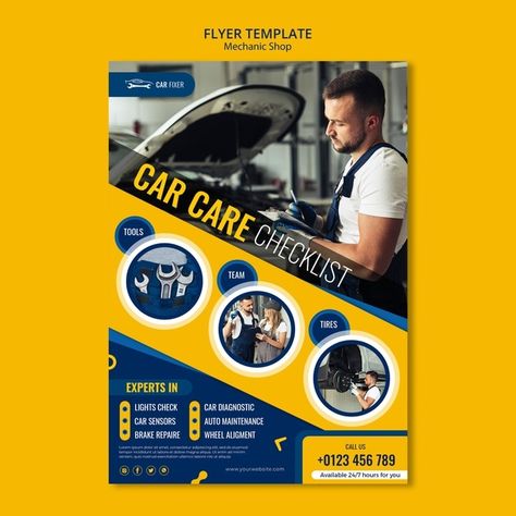 Mechanic shop template flyer | Free Psd #Freepik #freepsd #flyer #poster #business #gear Renew Clothes, Conference Poster Template, Occasional Dresses, Handyman Logo, Conference Poster, Car Advertising Design, Technology Posters, Graphic Design School, Mechanic Shop