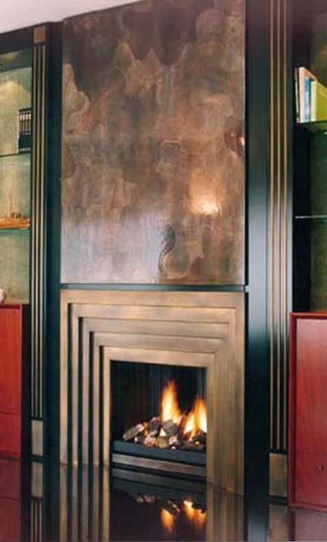 Art Deco Fireplace Surround, Deco Fireplace, Luxury Fireplace, Art Deco Fireplace, Fireplace Art, Gif Disney, Art Deco Interior Design, Glass Fireplace, Custom Fireplace