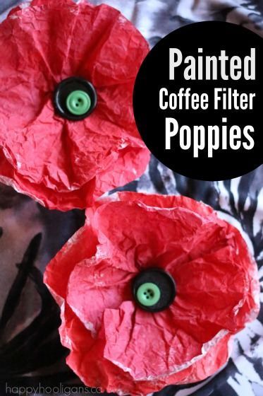 Painted Coffee Filter Poppies. This poppy craft is quick, easy and pretty. Simple enough for toddlers and preschoolers to make! Poppy Craft For Kids, Remembrance Day Activities, Remembrance Day Art, Poppy Craft, Remembrance Day Poppy, November Crafts, Coffee Filter Crafts, Poppy Art, Crafts For Seniors