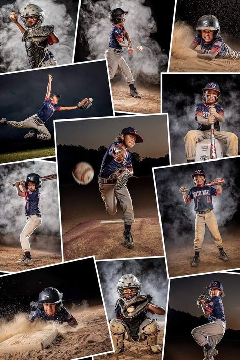 Baseball Dugout Decorating Ideas, Golf Team Photos, Unique Baseball Photography, Action Baseball Photography, Baseball Fire Pictures, Baseball Poses For Pictures, Baseball Action Shots, Youth Baseball Pictures, Sports Photography Poses