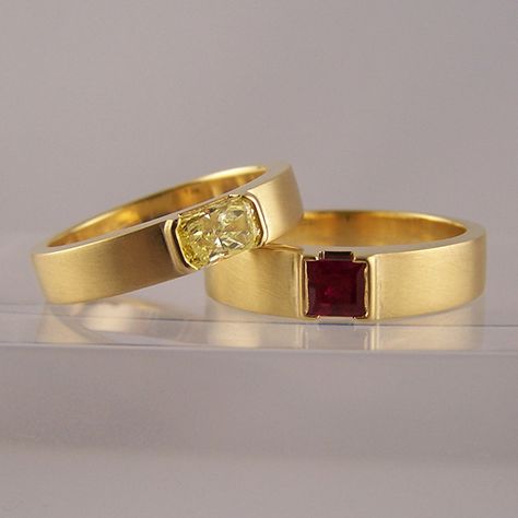 yellow diamond & ruby satin finished wedding rings - Ring Jewellery Yellow Sapphire Ring Men Gold, Yellow Sapphire Ring Men, Elephant Ring Gold, Ruby Ring For Men, Gents Rings, Ruby Ring Designs, Mens Ruby Ring, Stone Ring Design, Yellow Sapphire Ring