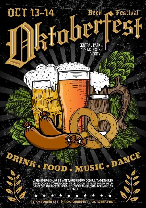 Oktoberfest Poster, Oktoberfest Flyer, Beer Festival Poster, Craft Beer Festival, October Fest, Beer Art, Oktoberfest Party, Banner Templates, Beer Poster