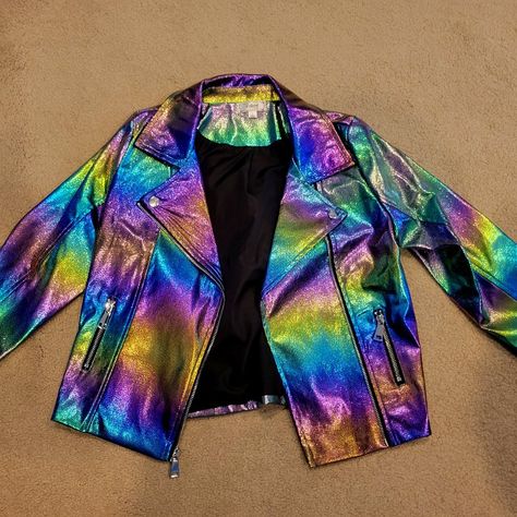 Kohls Descendants Kids Nwot Rainbow Multicolor Jacket - L (10/12) Dark Rainbow Outfit, Rainbow Style Outfit, Galaxy Jacket, Punk Barbie, Rainbow Grunge, Softboy Aesthetic, Drag Outfits, Colorful Punk, Rave Party Outfit