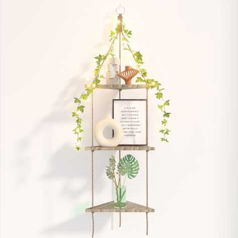 PRICES MAY VARY. [Functional Storage Shelves] - Add extra shelf space to store and organize items or clutter in your bedroom, bathroom, etc. Perfect for storing unused items and displaying plants, decorative items, collectibles. Let's decorate every corner of your home! [Perfect Home Decoration] - Triangle floating shelves with artificial ivy are a beautiful and practical way to decorate your interior. It can add a green element to various places such as homes and offices, while not requiring mu Hanging Corner Shelf, Macrame Triangle, Shelves Wall Decor, Bathroom Plants Decor, Displaying Plants, Shelves For Bedroom, Wall Storage Shelves, Rustic Wood Wall, Extra Shelf