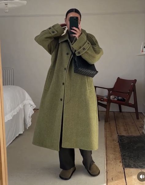 Green Coat Winter Outfit, Green Long Coat Outfit, Olive Coat Outfit, Olive Green Coat Outfit, Green Wool Coat Outfit, Olive Green Winter Coat, Green Coat Outfit, Long Coat Outfit, Mohair Coat