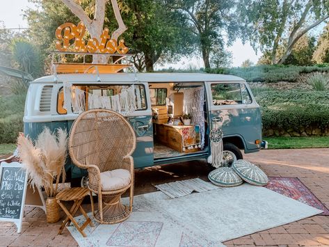 Mobile Photo Booth in a 1978 VW bus is a vibe Vw Bus Wedding Photo Booth, Boho Vw Bus Photoshoot, Volkswagen Van Photoshoot, Caravan Photo Booth, Volkswagen Bus Photoshoot, Vw Van Photo Booth, Vw Bus Photoshoot, Vw Bus Photography, Photo Booth Camper