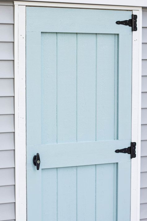 Replacing Shed Doors, Coastal She Shed, Outhouse Door, Blue Shed, Shed Makeover, Shed Door, Shed Organization, Shed Colours, Shed Doors